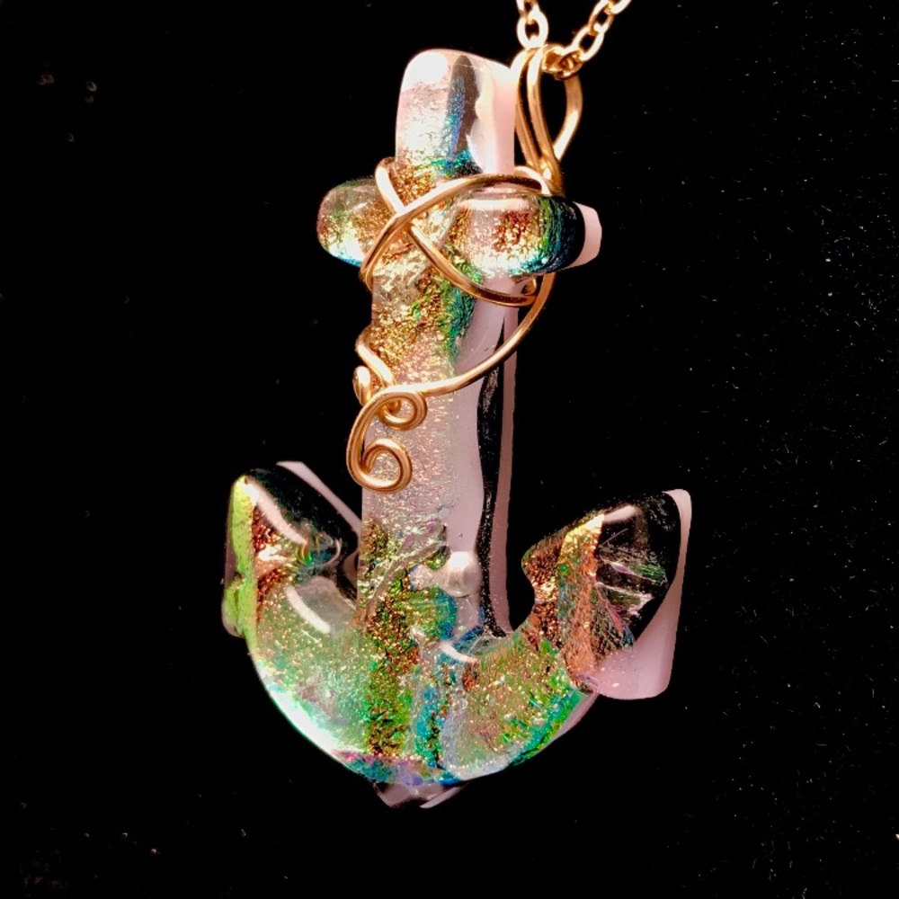 OOAK Handblown glass anchor necklace with cord